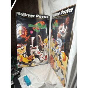 Set of 2 1996 Space Jam Michael Jordan Basketball Talking Posters Bugs Bunny